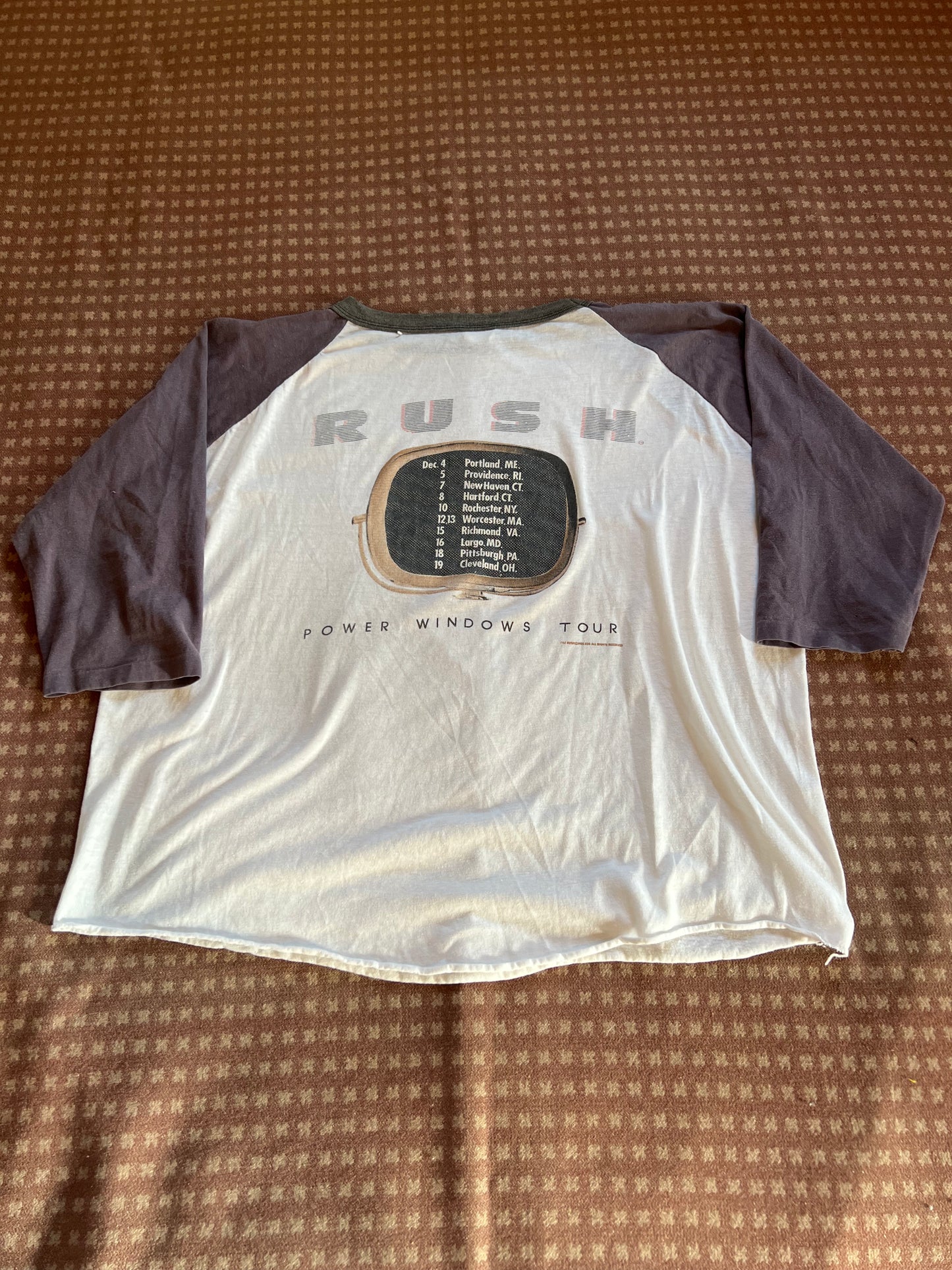 1985 Rush "Power Windows Tour" Raglan Shirt (XL)