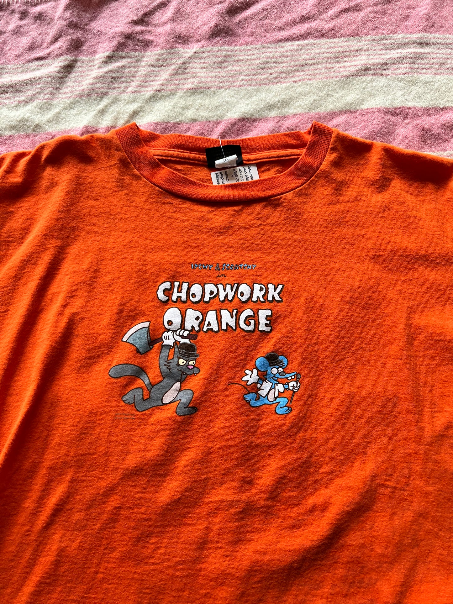 90s Itchy and Scratchy Chopwork Orange Shirt (XL)