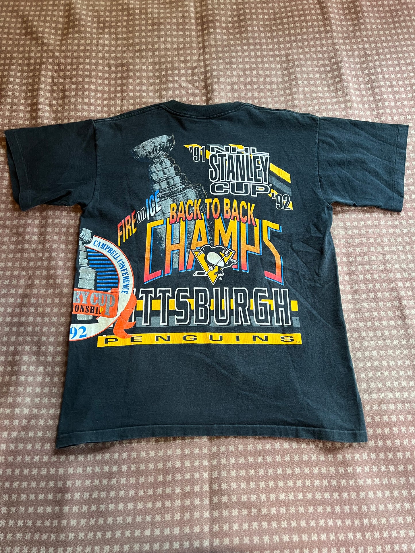 1992 Pittsburgh Penguins Stanley Cup All Over Print Shirt (L)